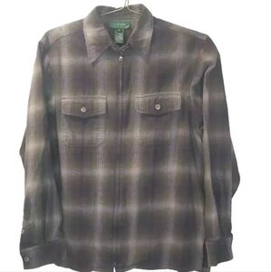 Lauren Ralph Lauren Hertiage Flannel Shirt Jacket M Purple Plaid Shacket Preppy